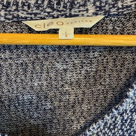 CLEO Petites Blue Salt&Pepper Knit V Neck Long Sleeve Chiffon Bottom Sweater L - Picture 5 of 8